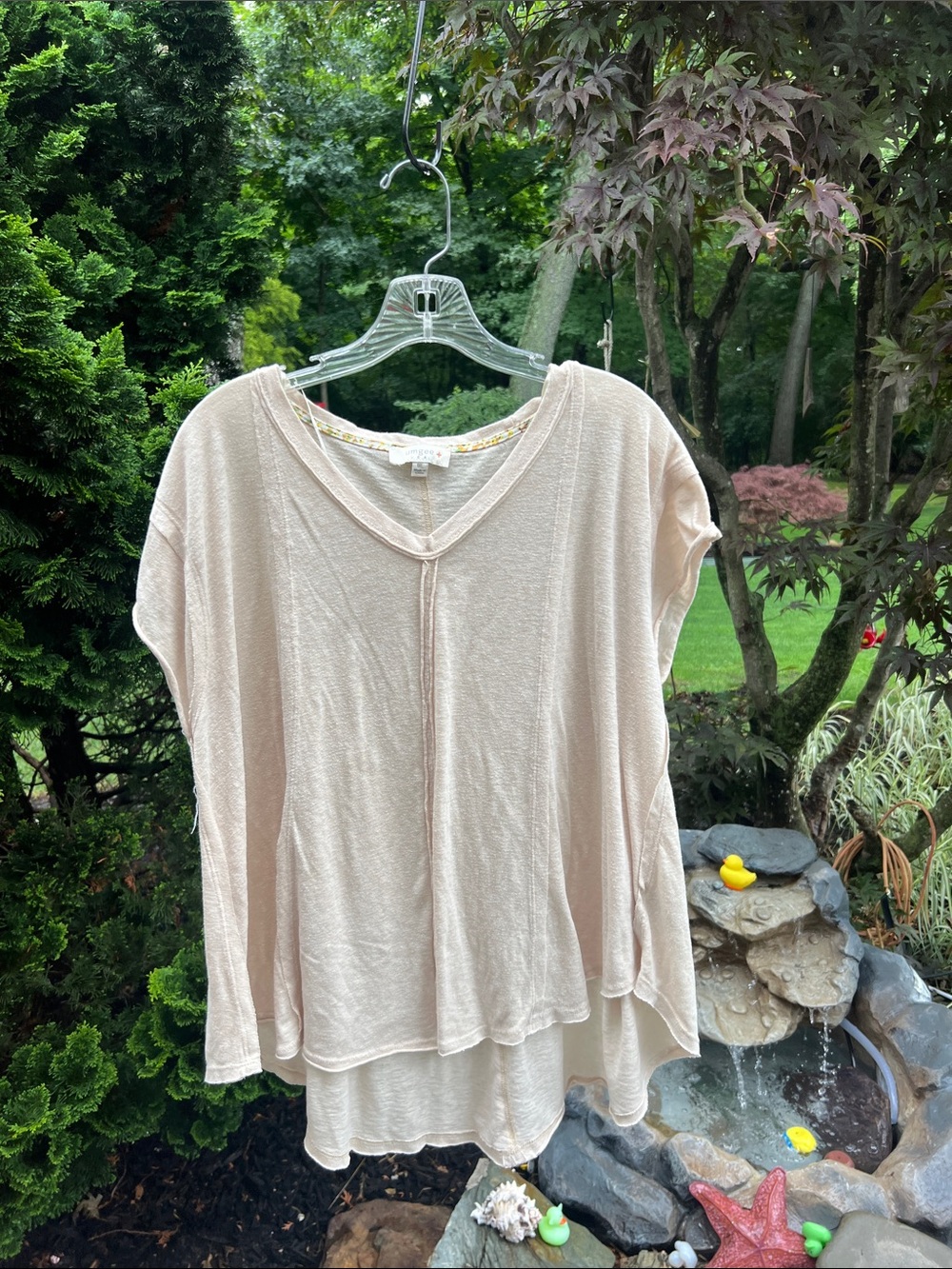 Umgee Light Beige Layered V-Neck Tunic
